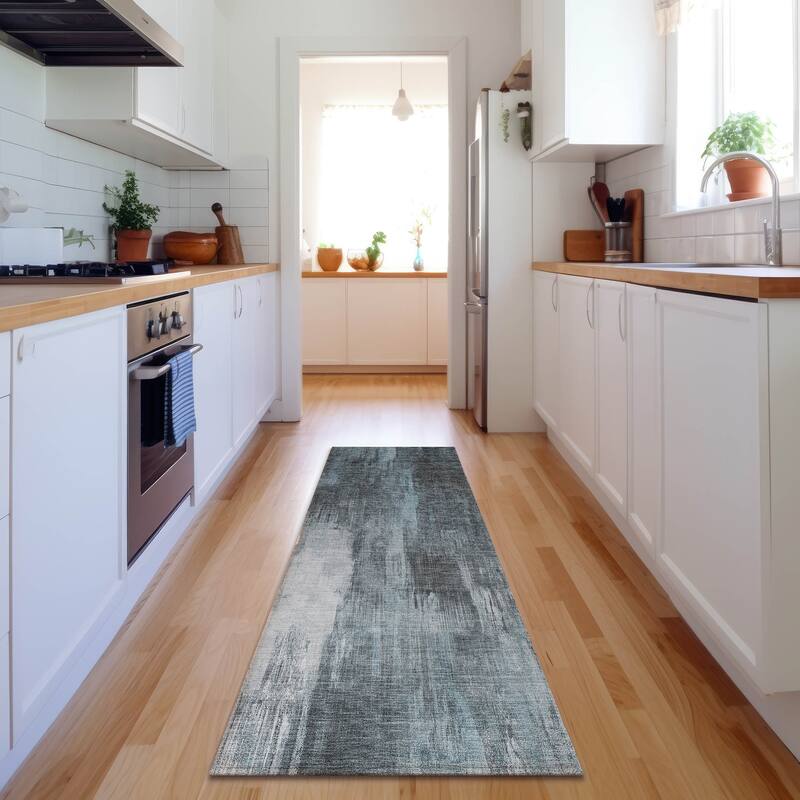 Premium Washable Super Soft Abstract Brushstrokes Mayfield Rug - Teal - 2' 3" x 7' 6" - Runner