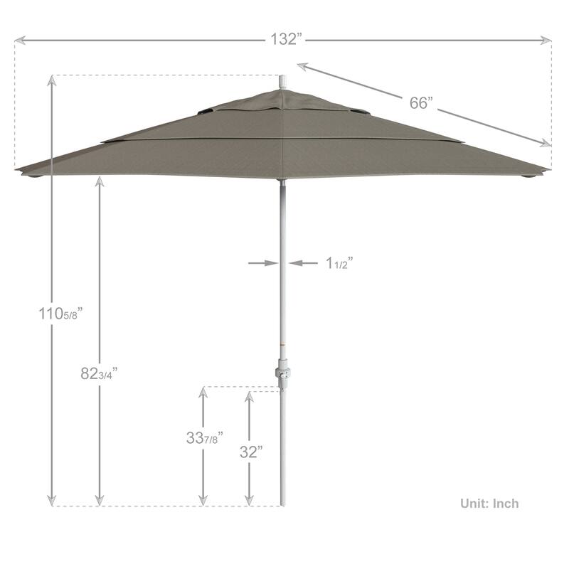 California Umbrella 11' Rd. Aluminum Market Umbrella, Crank Lift, Collar Tilt, Dbl Wind Vent, White Finish, Olefin Fabric