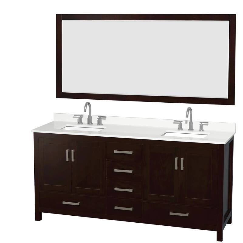 Wyndham Collection WCS141472D-QTZ-US3M70 Sheffield 72" Free Standing - Espresso / White Quartz Top / Brushed Chrome