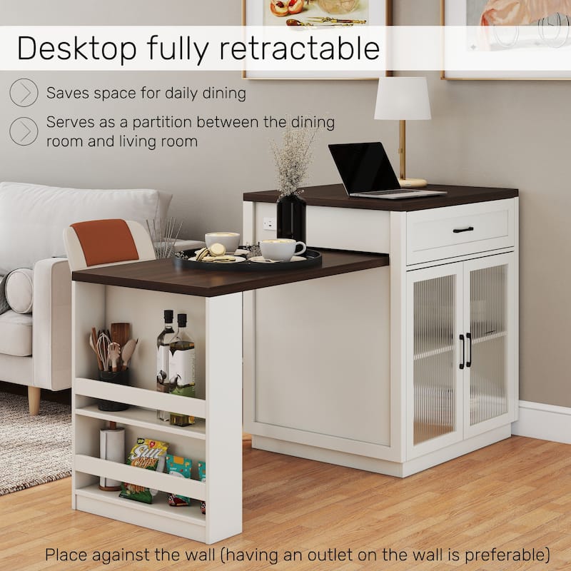 Homy Casa 83" Extendable Kitchen Island with Slide Out Table & Storage