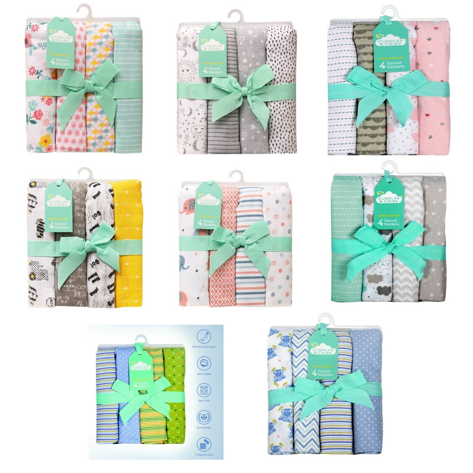 Cuddles Cribs 4 Pack Baby Receiving Blankets 30 By 30 Inch