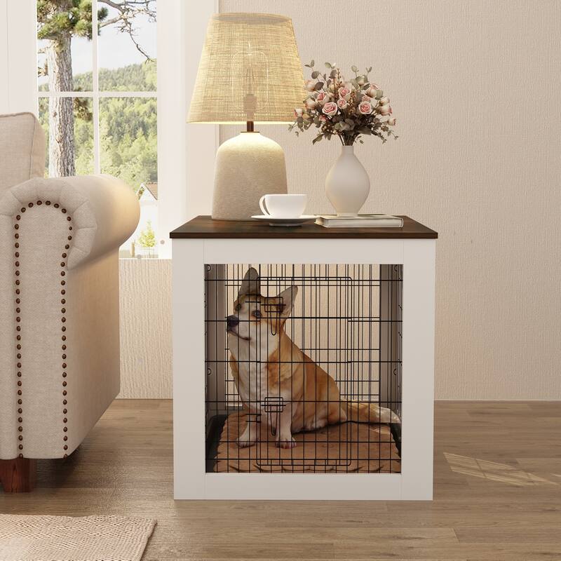 Chic Pet Cage Coffee Table, Wooden Top & Black Metal Frame Stylish Living Rooms
