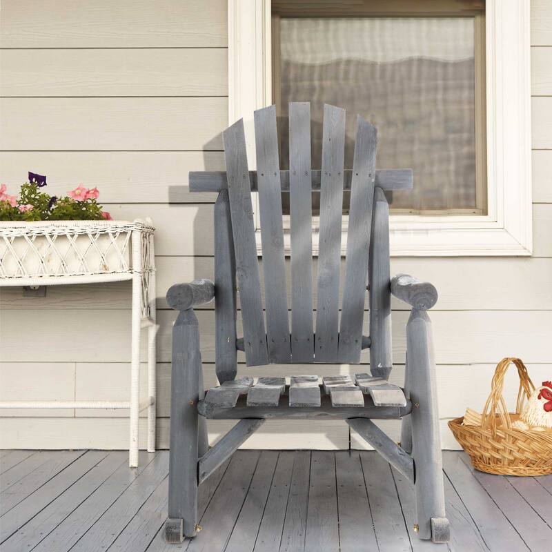 Outsuuny Adirondack Rocking Chair with Slatted Design and Oversize Back for Porch, Poolside, or Garden Lounging