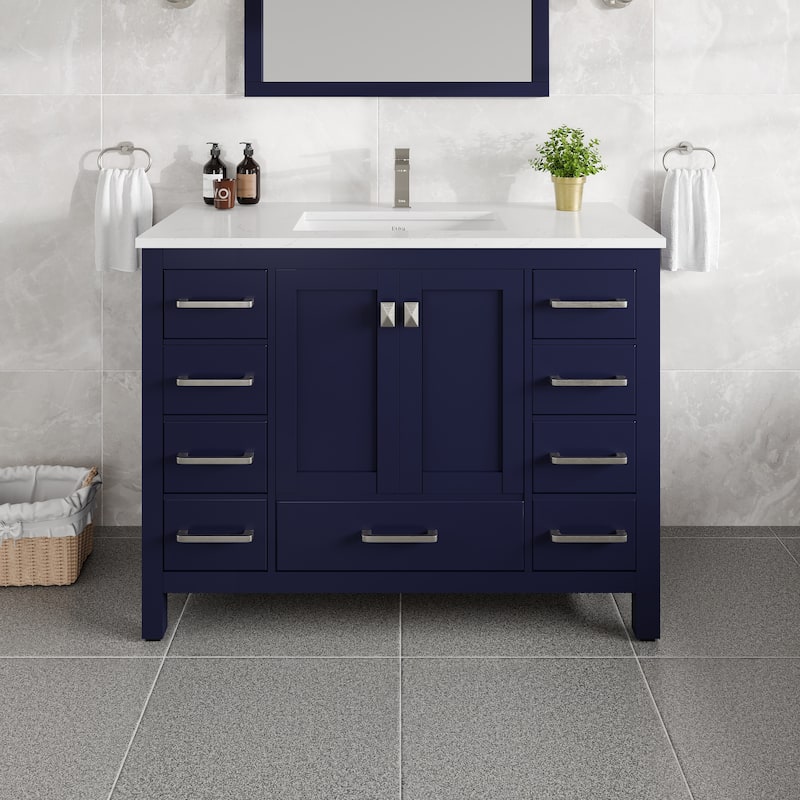 Eviva London 42"W Bath Vanity with Carrara Quartz Top & Undermount Sink - Blue