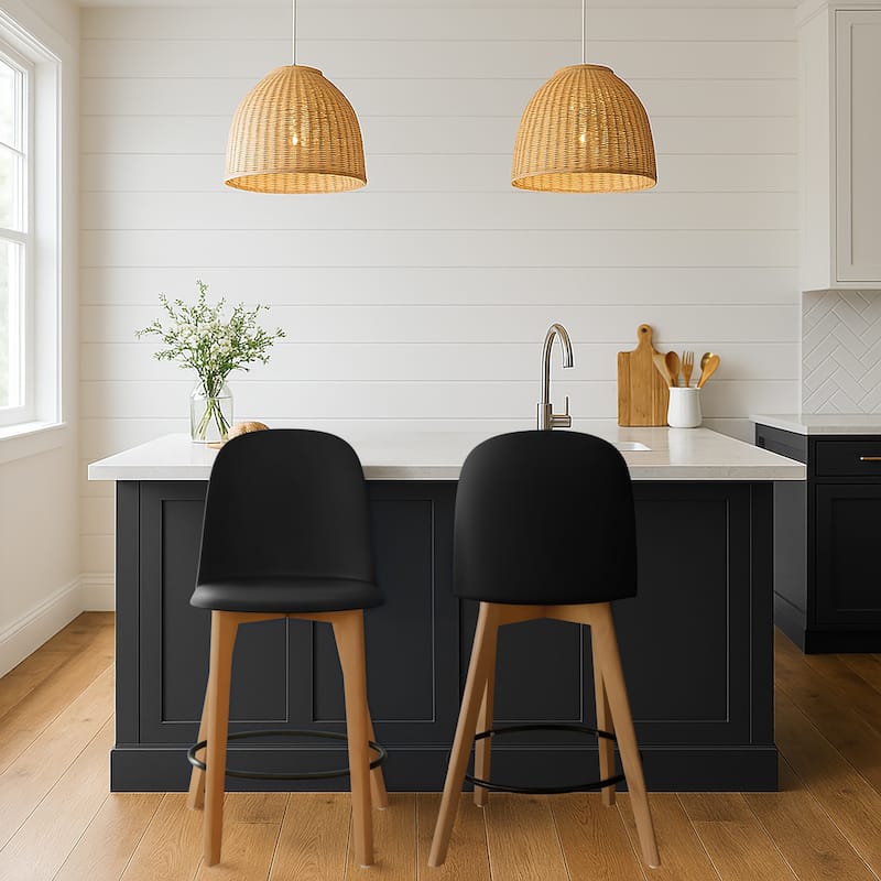 Farmhouse Plastic Round Bar Counter Stool Height High Chair Natural Solid Wood Kitchen Dining Patio Modern, Single, Set of 1