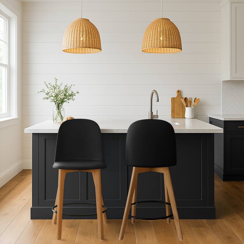 Set of 2 Designer Eiffel Chairs Counter Stools With Backs Side Molded Shell Kitchen Office Dining Dowel Bar Patio