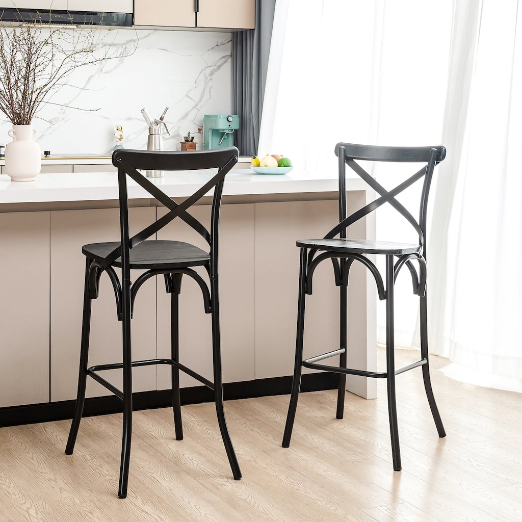 Glitzhome Industrial Rustic High Bar Stools with Wood Seat