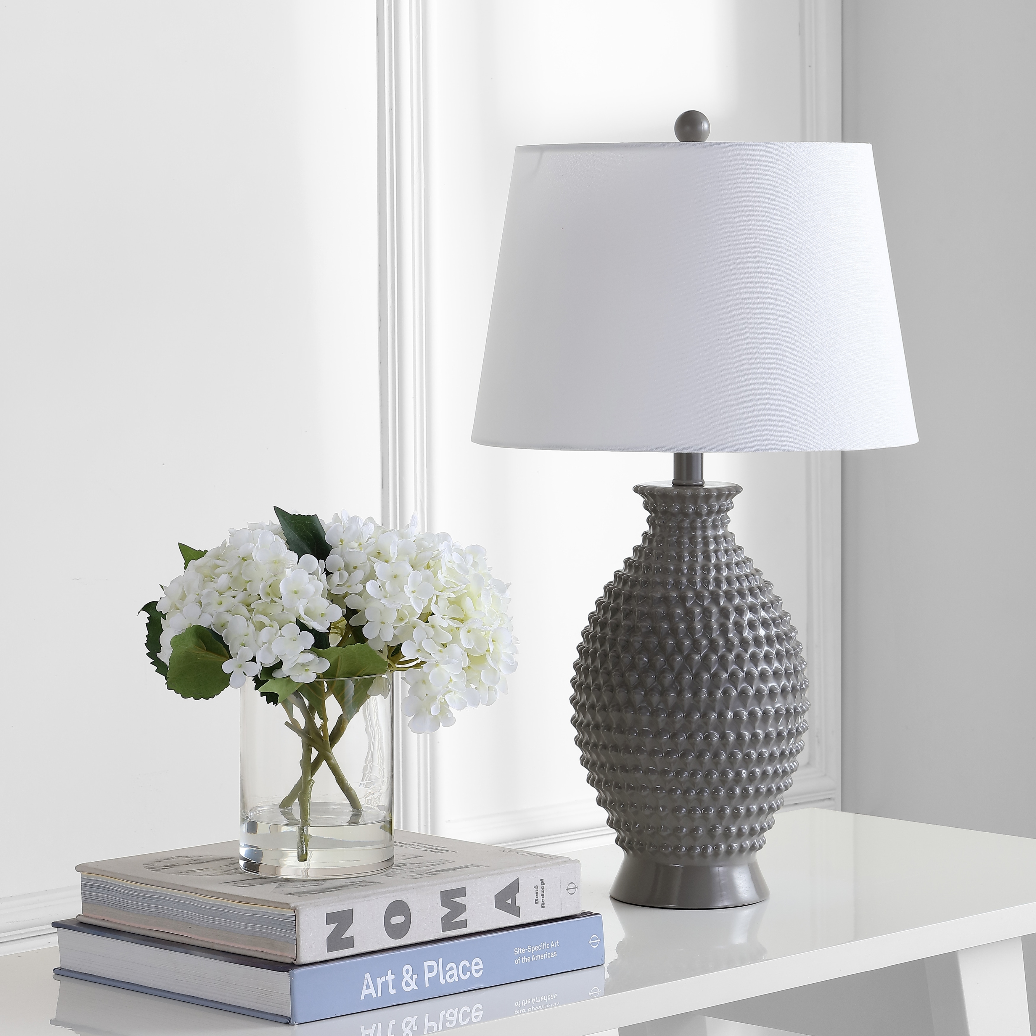 SAFAVIEH Lighting Olwen 27-inch Grey LED Table Lamp (Set of 2) - 15"x15"x27" - 15Wx15Dx27H