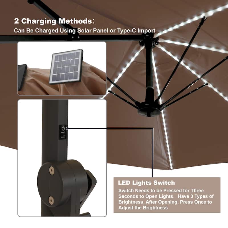 180'' x 108'' Rectangular Fiberglass Lighted Market Umbrella with Base