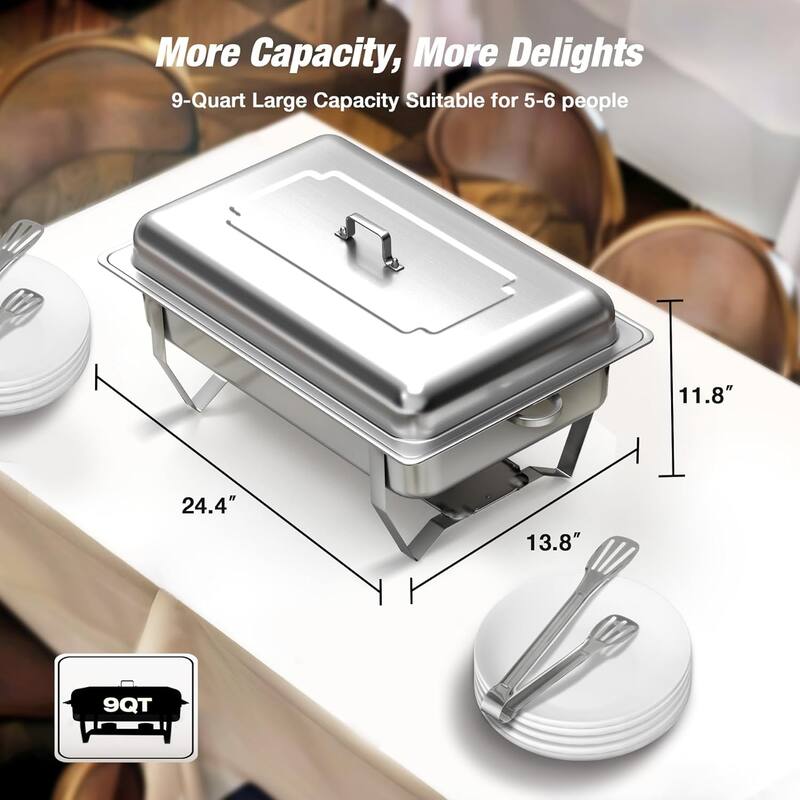 4 Pack Chafing Dish Buffet Set, 8QT Stainless Steel 1/2 Size Pan Chafing Dish, Chafers and Buffet Warmer Sets for Wedding