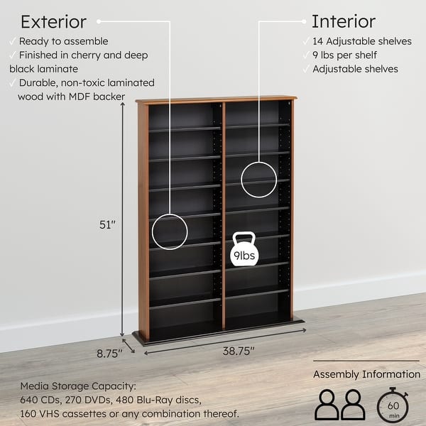 dimension image slide 5 of 7, Prepac Media Storage Display Cabinet 8.75" D x 38.75" W x 51" H