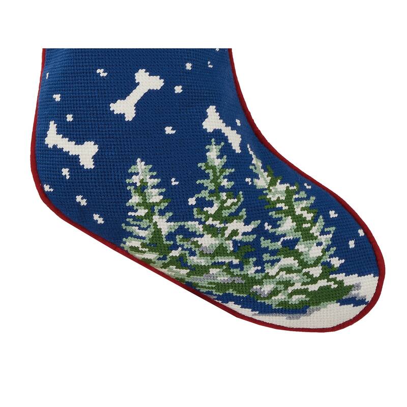 Dog Bones Embroidered Needlepoint Stocking - 11"x18"