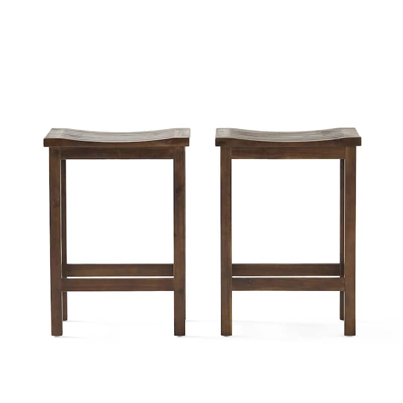 Outdoor Acacia Wood Counter Height Barstool, Set of 2, Mahogany Brown Finish