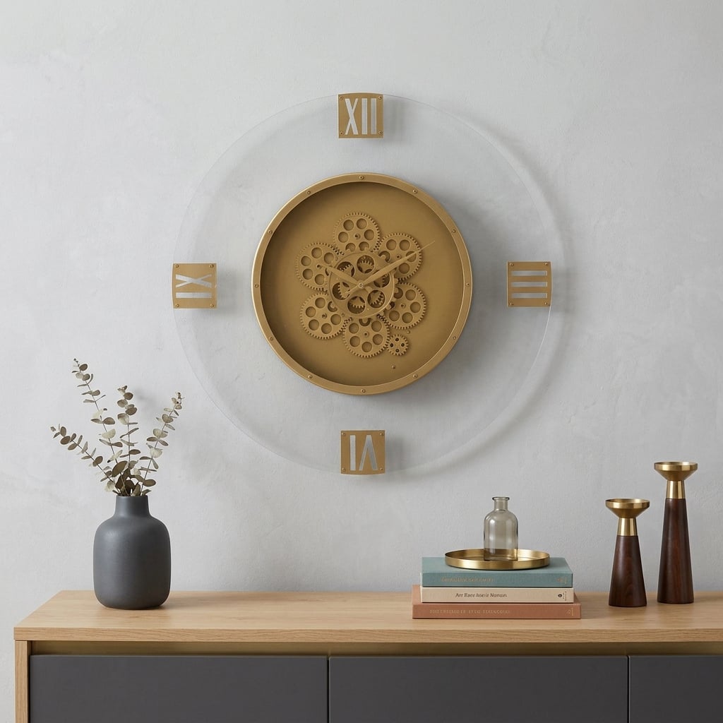 HomeRoots 24" Circle Gold Acrylic Analog Wall Clock - 23.60 in. x 23.60 in. x 3.10 in.
