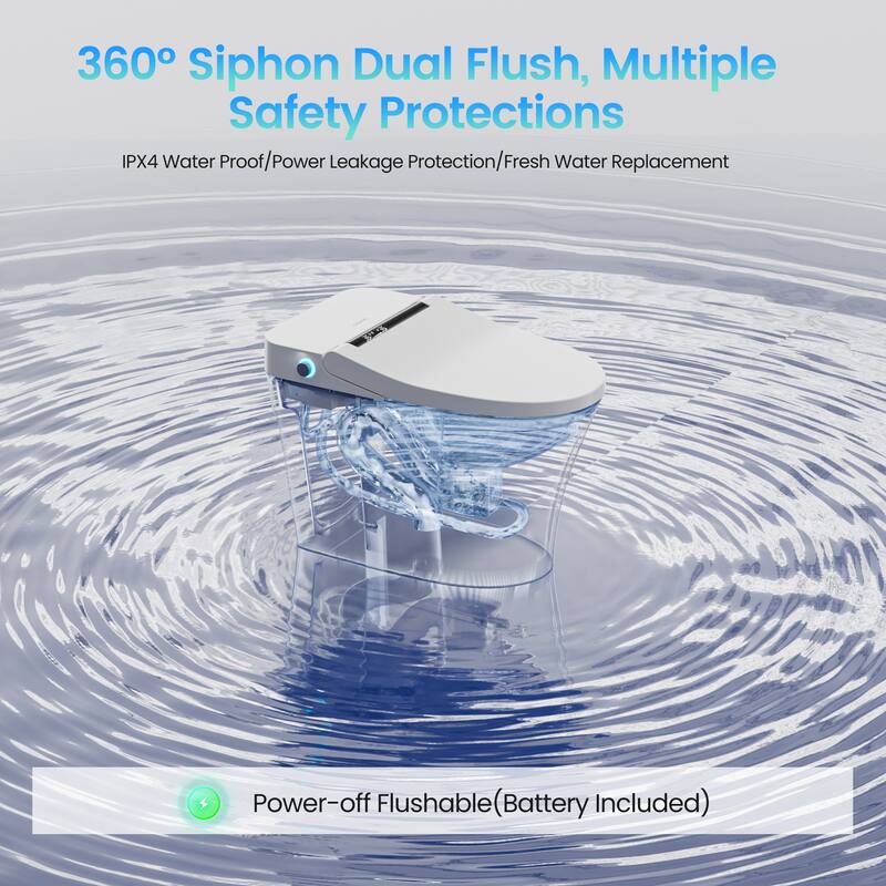 Elongated Smart Toilet Bidet 0.92/1.28 GPF in White with Multi Washing, Auto Open/Close/Flush, UV Sterilization