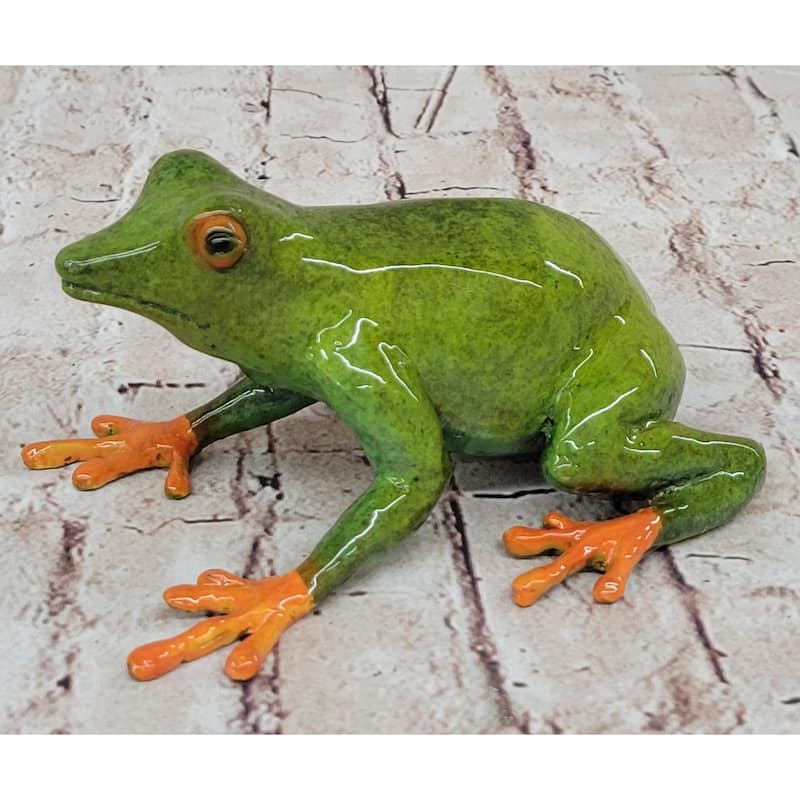 Bronze Metal Green Orange Poison Dart Tree Frog Sculpture Figurine Handmade Original Art