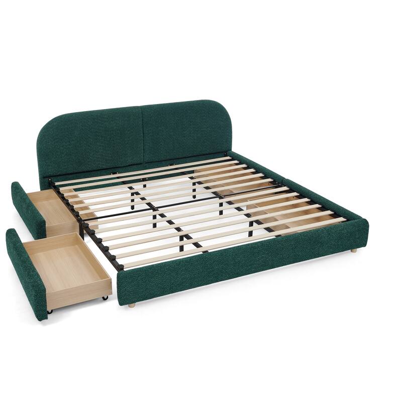 Stylish Curve-shaped Upholstered Platform Bed Frame Modern Minimalist Low Profile Bed with Curved Headboard Optional Storage Bed