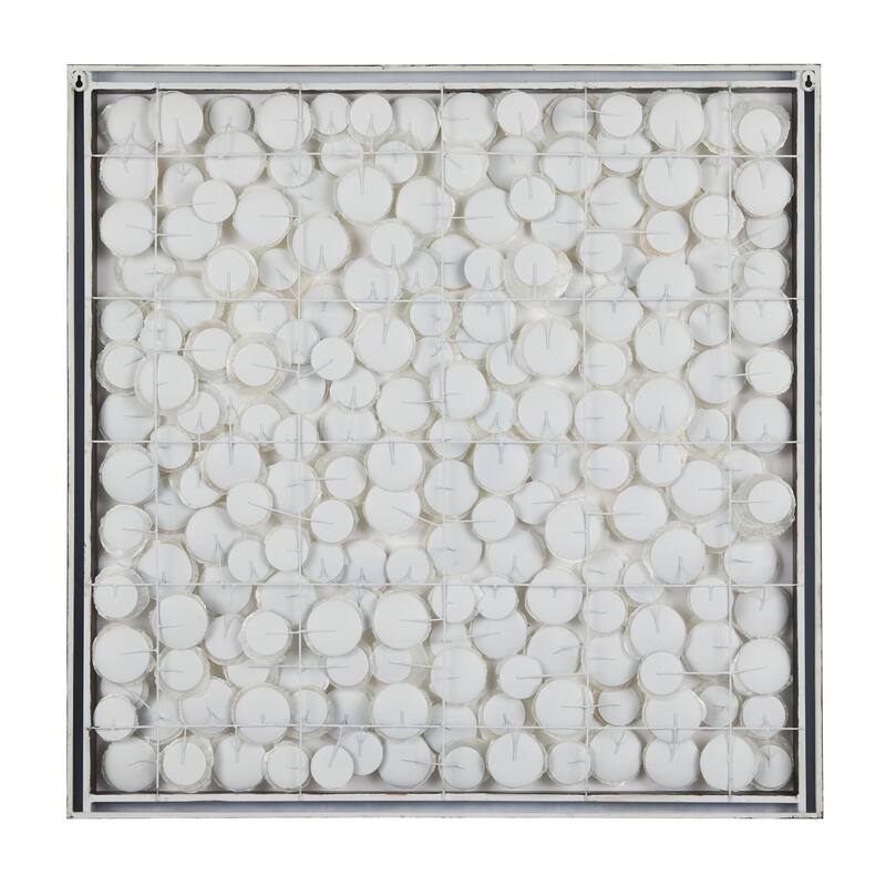 Capiz Shell Geometric Handmade Dimensional Overlapping Living Room Wall Decor with Black Metal Frame - White - Roche River Decor