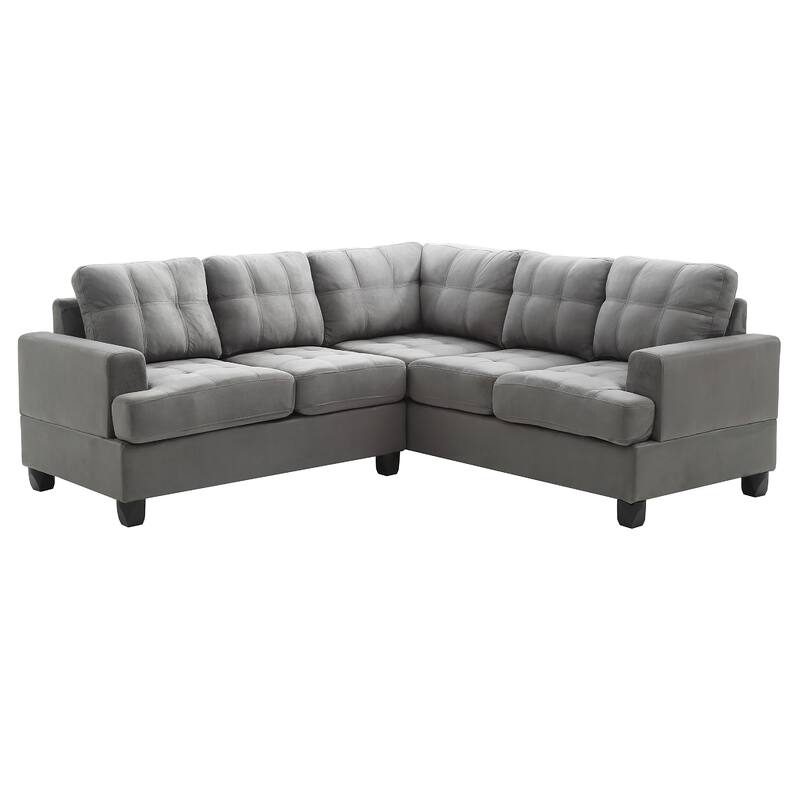 Tufted Microsuede L-Shape Sectional Sofa - 80" - Gray