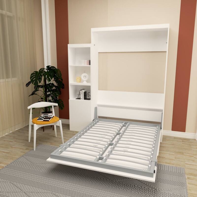 Queen Size Murphy Bed with Shelf and Drawers