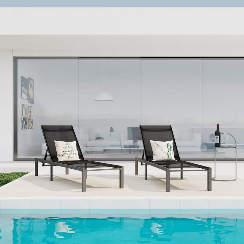 Outdoor Patio Aluminum Chaise Lounge (Set of 2) - Black