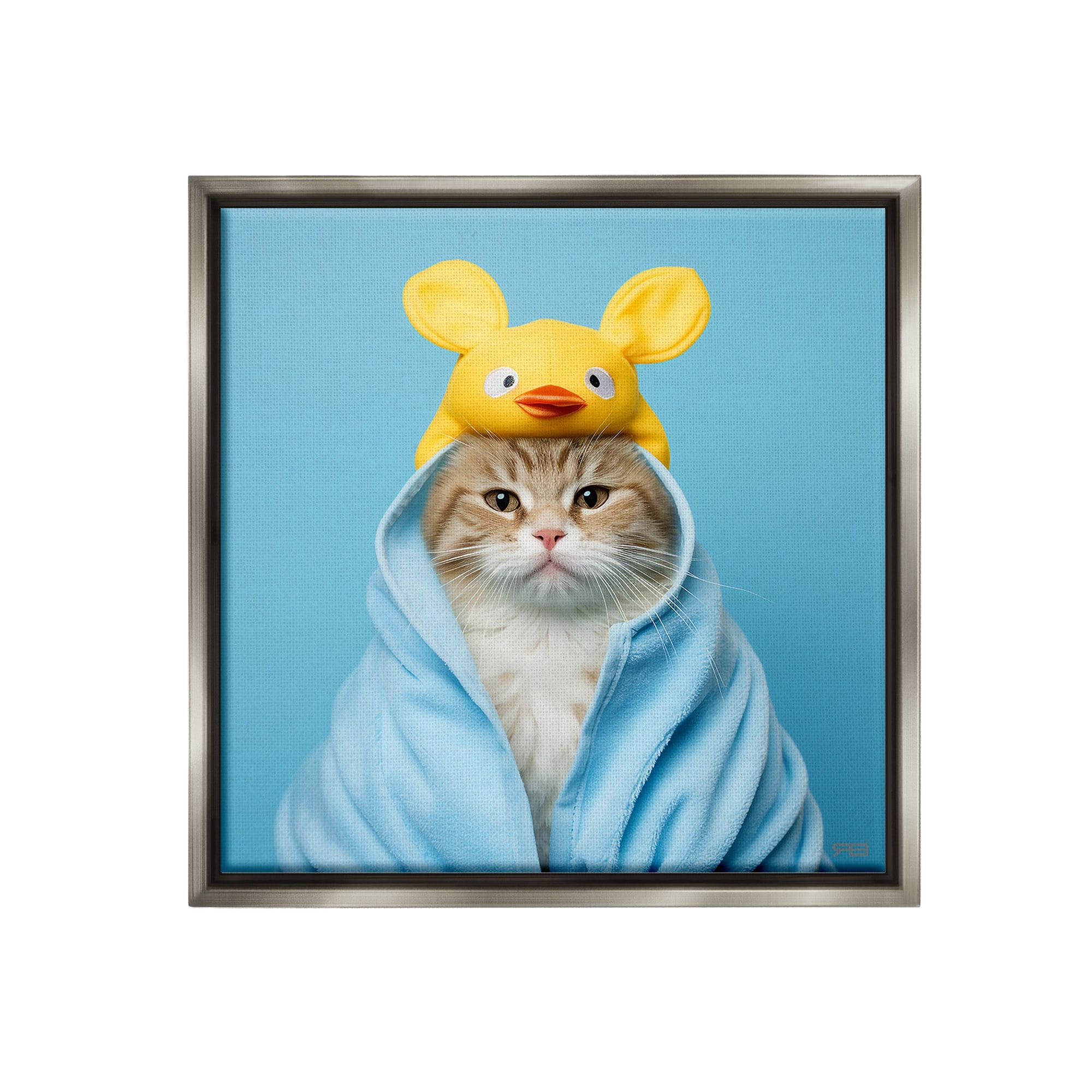 Stupell Cat in Cozy Bathrobe Framed Floater Canvas Wall Art Design By RB