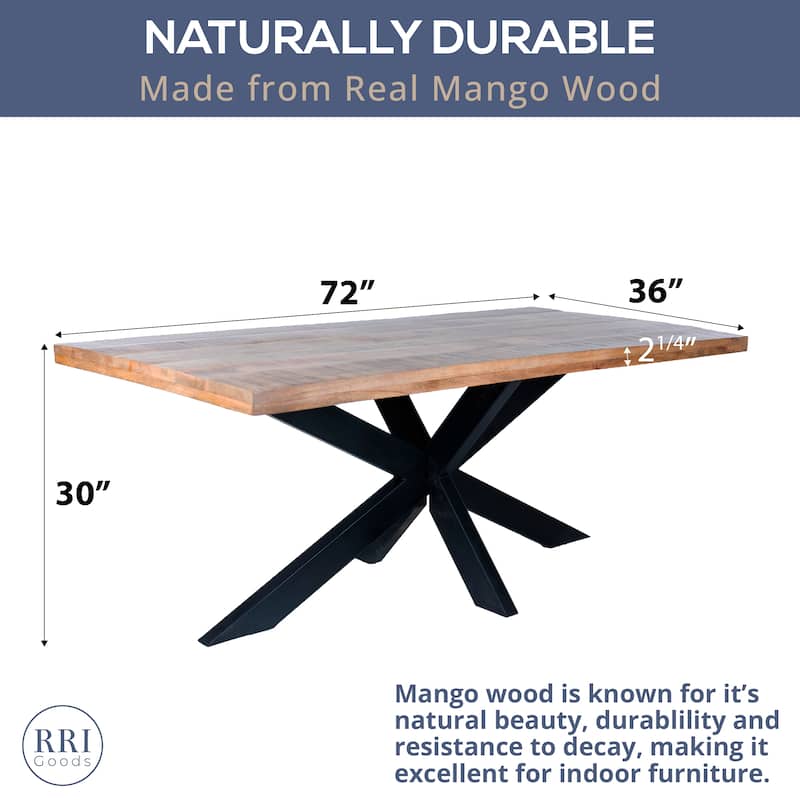 RRI Goods Modern Rectangle Dining Table - Mango Wood Top and Unique Spider Leg Design, 72-Inch