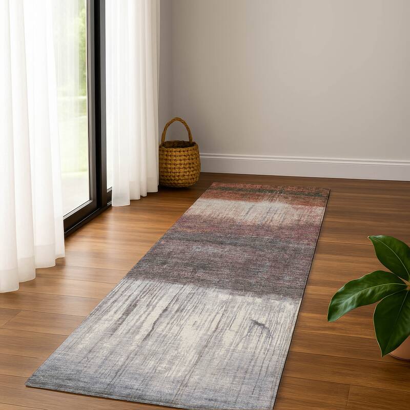 Premium Washable Super Soft Contemporary Drip Mayfield Rug - Paprika - 2'3" x 7'6"