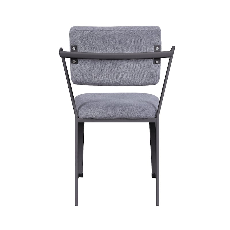 Fabric Upholstered Metal Dining Chair, Set of 2, Gray and Black