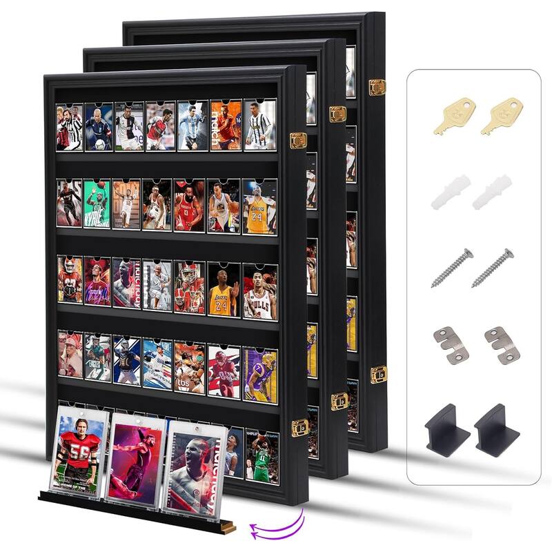 Card Display Case, Graded Sports Card Display for Basketball Football Hockey Trading Cards with UV Protection - Vertical Display Frame 3-Pack