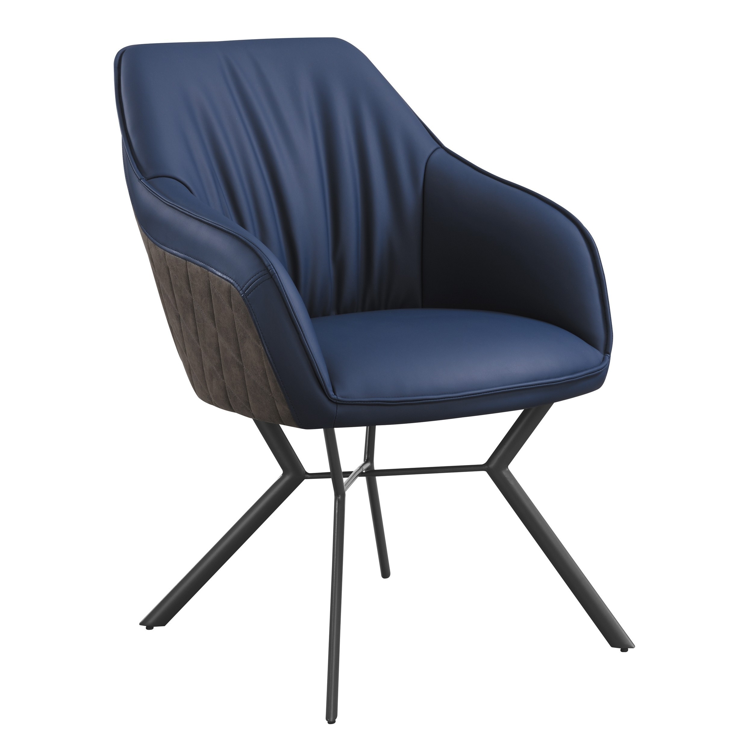 24 Inch Side Chair Set of 2 Navy Blue Vegan Faux Leather Metal