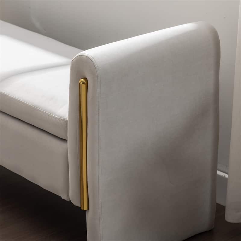 Storage Bench Bedroom Bench With Gold Metal Trim Strip For Living Room