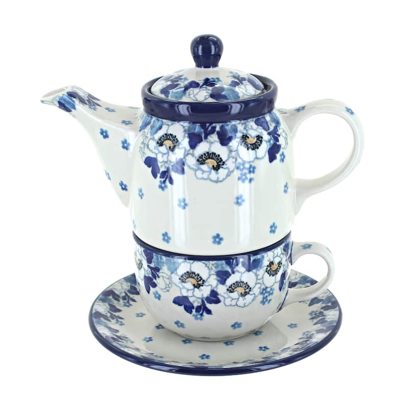 Blue Rose Polish Pottery 423 Caramika Artystyczna Tea for One - Georgia Blue