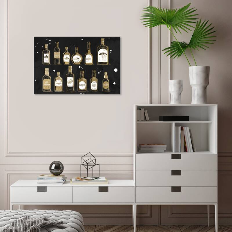 Wynwood Studio Canvas Drinks and Spirits Liquor Collection Black and Metallic Gold Glam Wall Art Canvas Print - 16 x 24