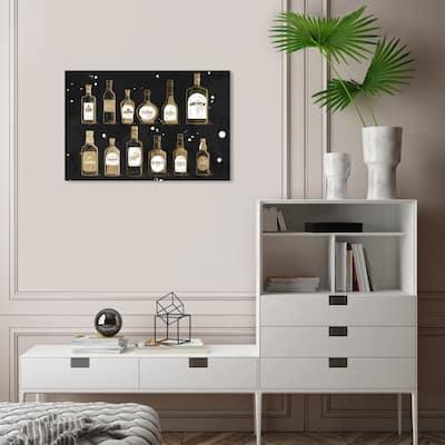 Wynwood Studio Canvas Drinks and Spirits Liquor Collection Black and Metallic Gold Glam Wall Art Canvas Print