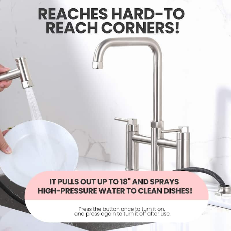 WOWOW Minimalist Bridge Kitchen Faucet with Side Sprayer
