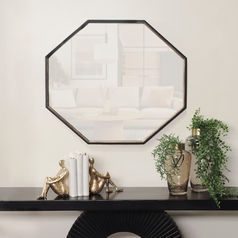 Sagebrook Home Modern Octagonal Mirror Contemporary Black Wall Bathroom Mirror - 32" x 1" x 28" - 32" x 1" x 28" - Black