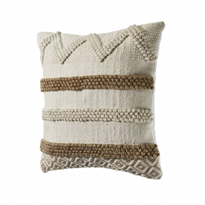 HomeRoots 20" X 20" Tan And Beige Polyester Geometric Zippered Pillow