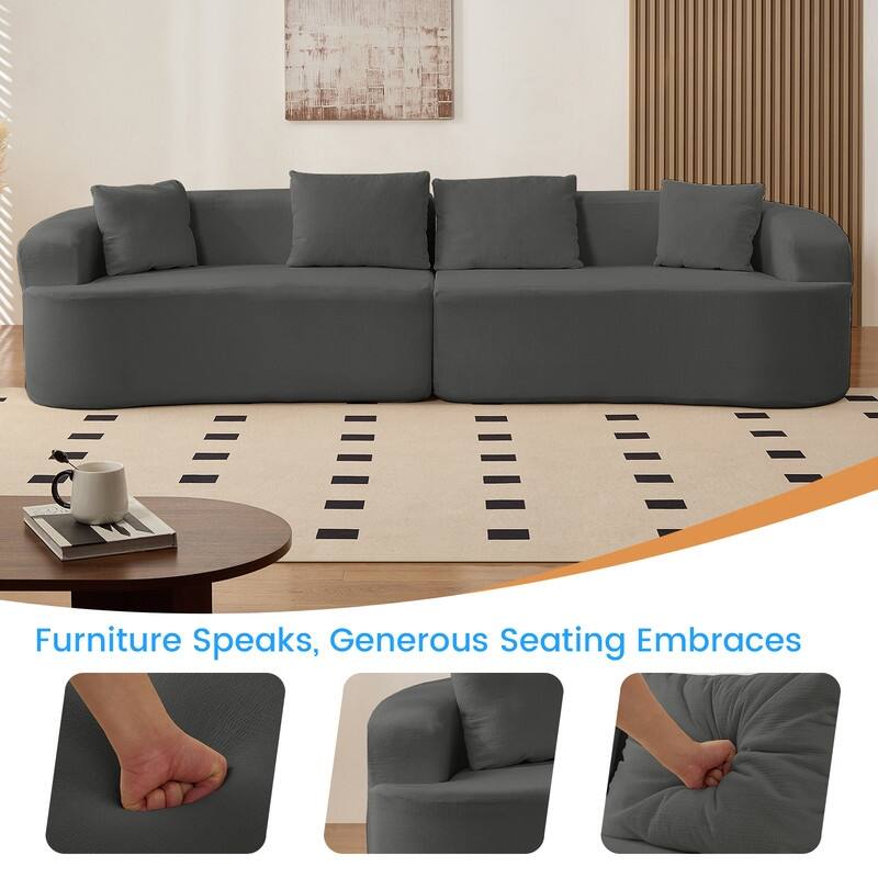 Mixoy 112" Curved Modular Sectional Sofa in Chenille Fabric Modern Minimalist Design Compressed No Assembly Required