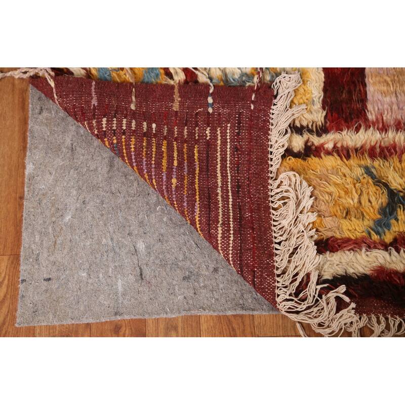 Hand Knotted Oriental 100% Wool Carpet Modern Tribal Red Moroccan Area Rug - 9' 7'' X 6' 8''