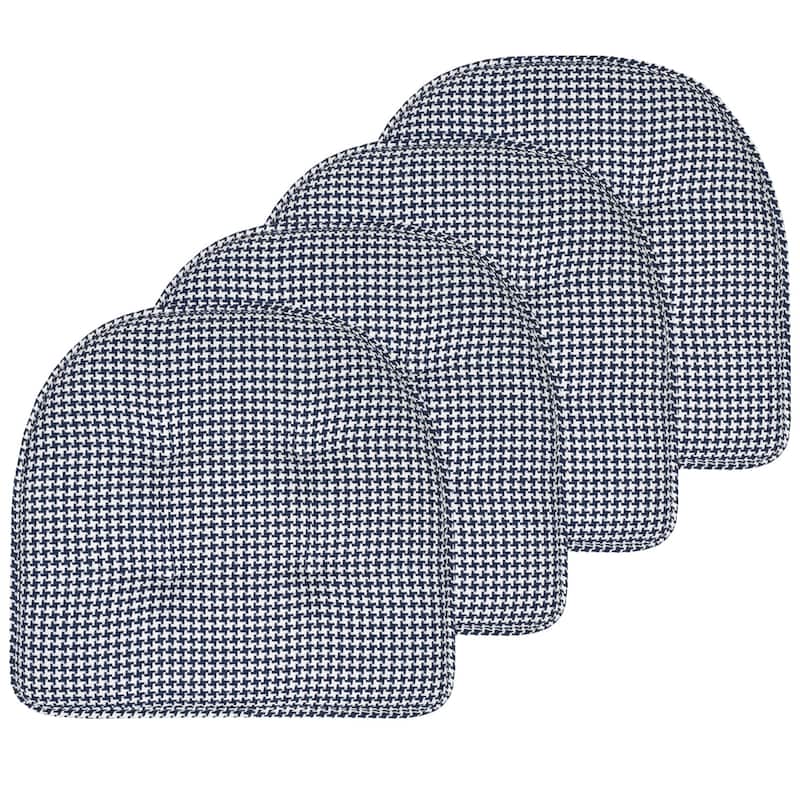 Sweet Home Collection Houndstooth Stitch U-Shaped Memory Foam Chair Cushions 17" x 16" - Set of 4 - Navy