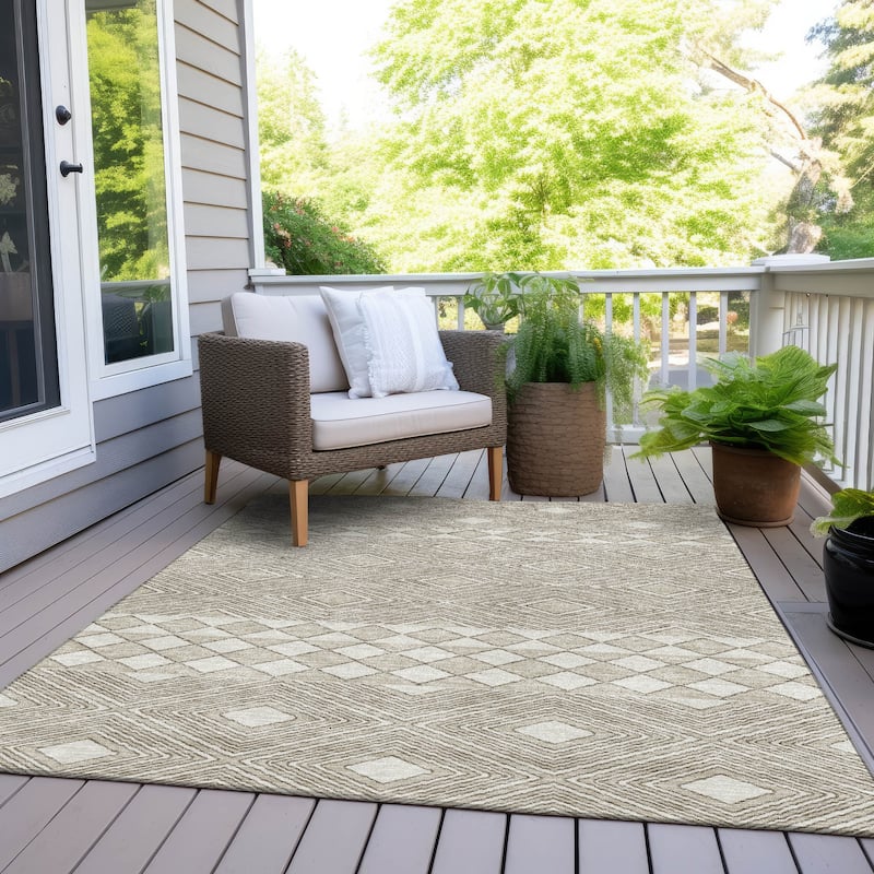 Machine Washable Indoor/ Outdoor Chantille Moroccan Boho Rug - Taupe - 9' x 12'