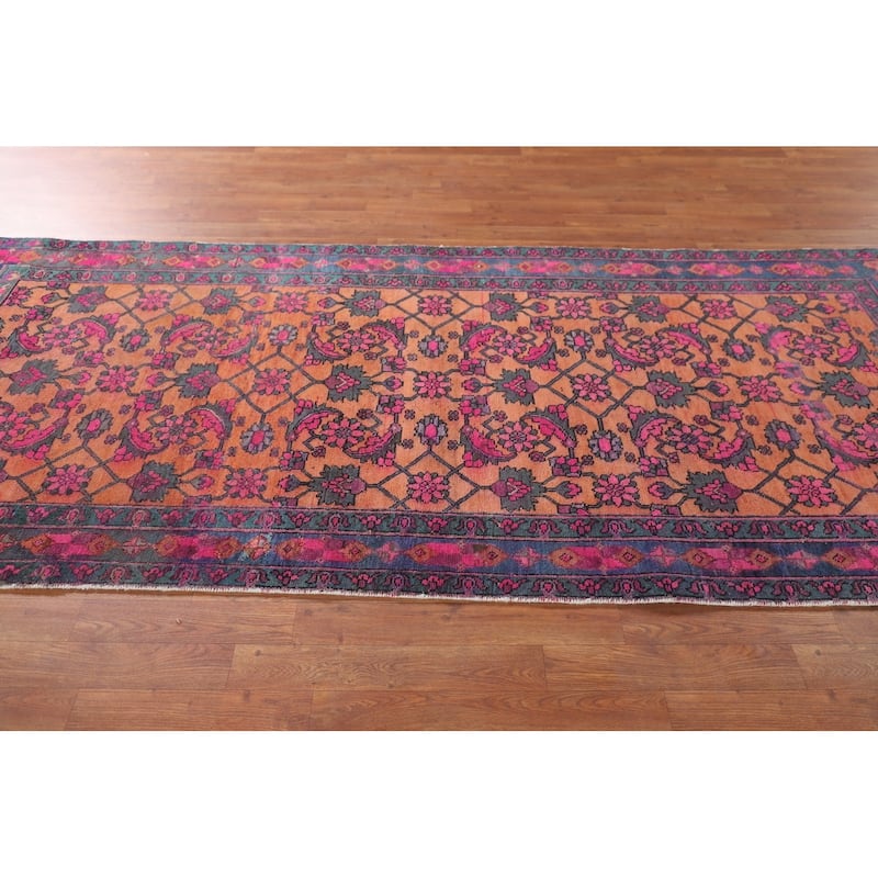 Over-Dyed Sirjan Persian Vintage Runner Rug Handmade Wool Carpet - 3'11"x 9'10"