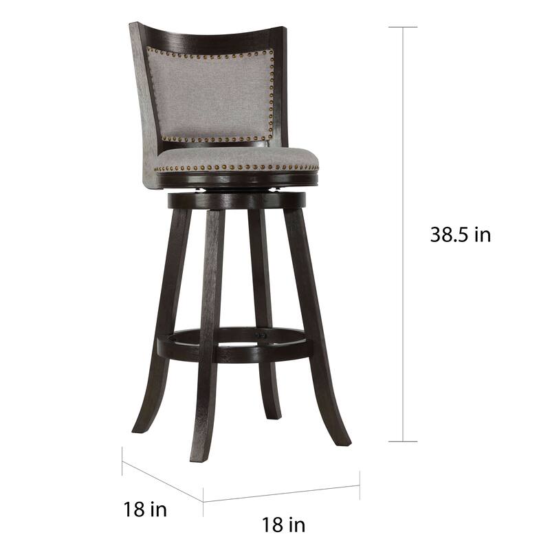 Cortesi Home Ferne Solid Wood Swivel Barstool, Gray Fabric