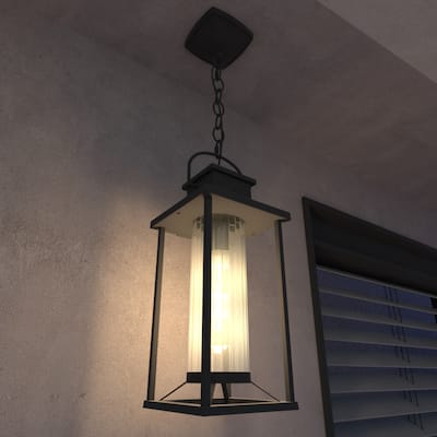 Black Exterior Chandelier for Gazebo, Modern Outdoor Hanging Lanterns Outdoor Ceiling Light Fixture for House Patio
