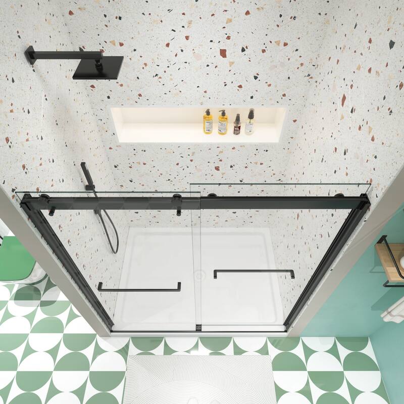 56"-60"W x 74"H Bathroom Door with Single Sliding Aluminum Frame