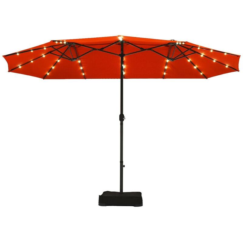 15 Ft Solar LED Patio Double-sided Umbrella Market Umbrella with Weight Base - 15' x 8' (W x H)