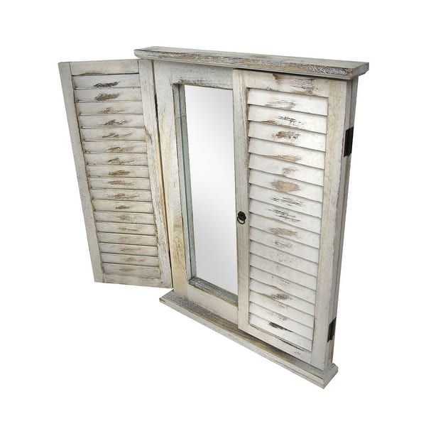 Shop Distressed Finish White Wooden Shutter Wall Mirror 23 75 X
