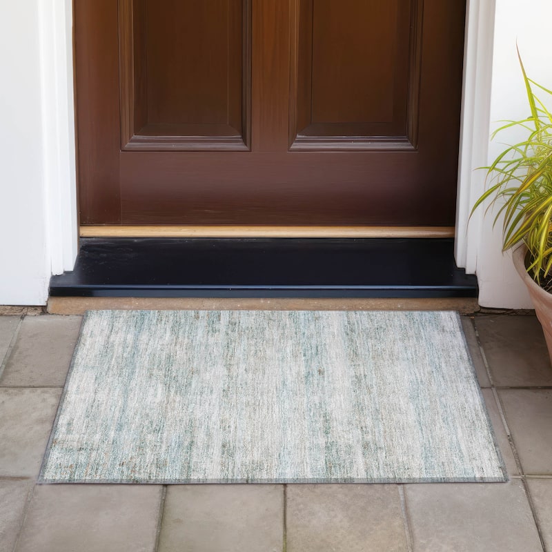 Machine Washable Indoor/Outdoor Watercolor Ombre Chantille Rug - Aqua - 1'8" x 2'6"