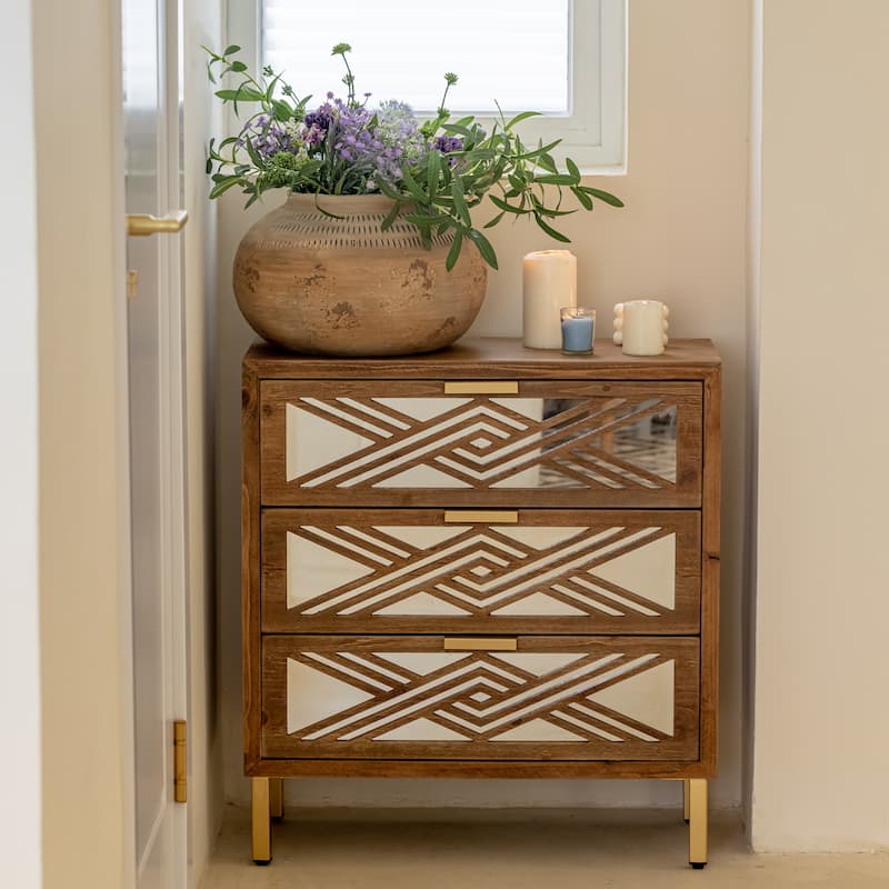 COZAYH 3-Drawer Mirror Fronts Accent Dresser